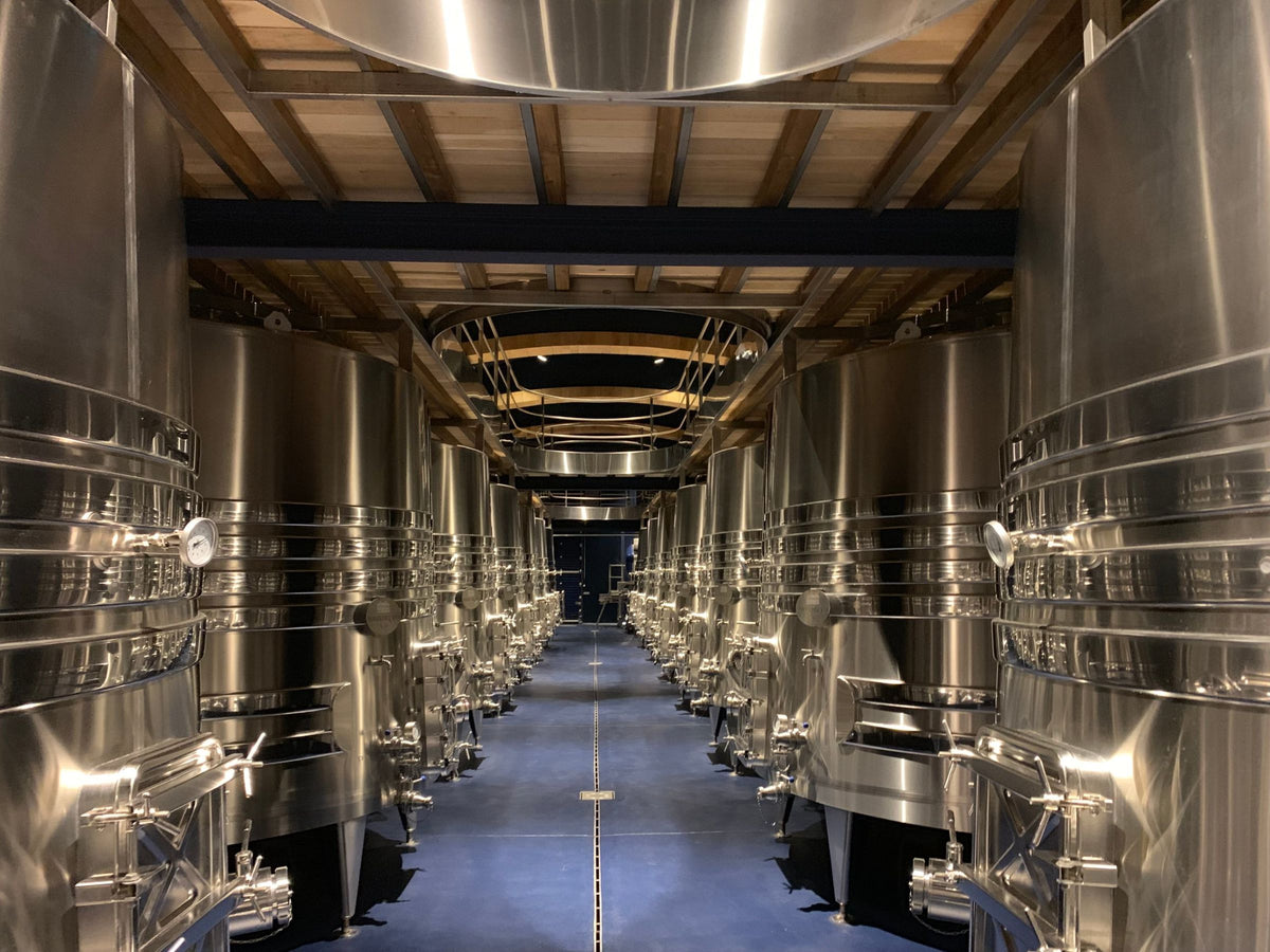 Steel vats in a winery